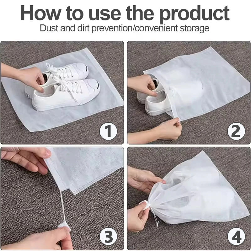 50pcs Breathable Dustproof Storage Bags – Non-Woven Drawstring Clear Shoe Covers & Travel Pouches for Protection & Organization
