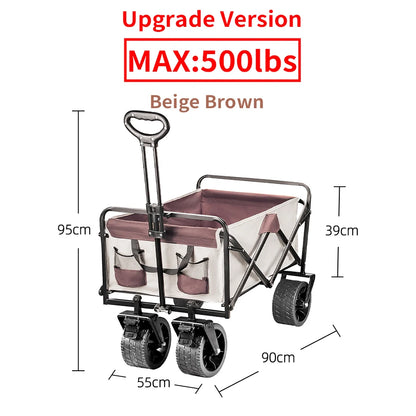 500lbs Heavy Duty Folding Tank Wheels Cart — Large Capacity Outdoor Wagon for Beach, Sand, Trolley & Camping