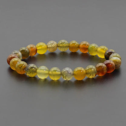 8mm Natural Stone Beaded Bracelet - Black Onyx Lava Tiger Eye Agate Quartz Chakra Yoga Energy Jewelry for Men & Women