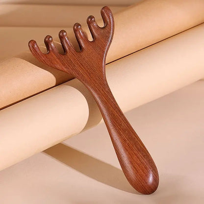 Head Meridian Massage Comb – Anti-Static Natural Wooden Wide Tooth, Six-Claw Gua Sha Tool for Spa & Blood Circulation
