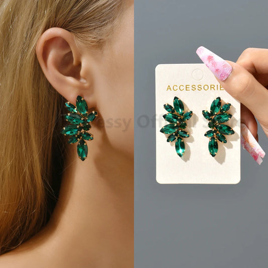 2025 Luxury Green Rhinestone Earrings – Vintage Geometric Wing Statement Jewelry for Women