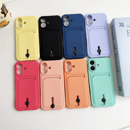 Luxury Silicone Card Holder Wallet Case for iPhone – Shockproof Camera Protection Cover for iPhone 16/15/14/13/12/11 Pro Max, XR, XS, X, 8 & 7 Plus