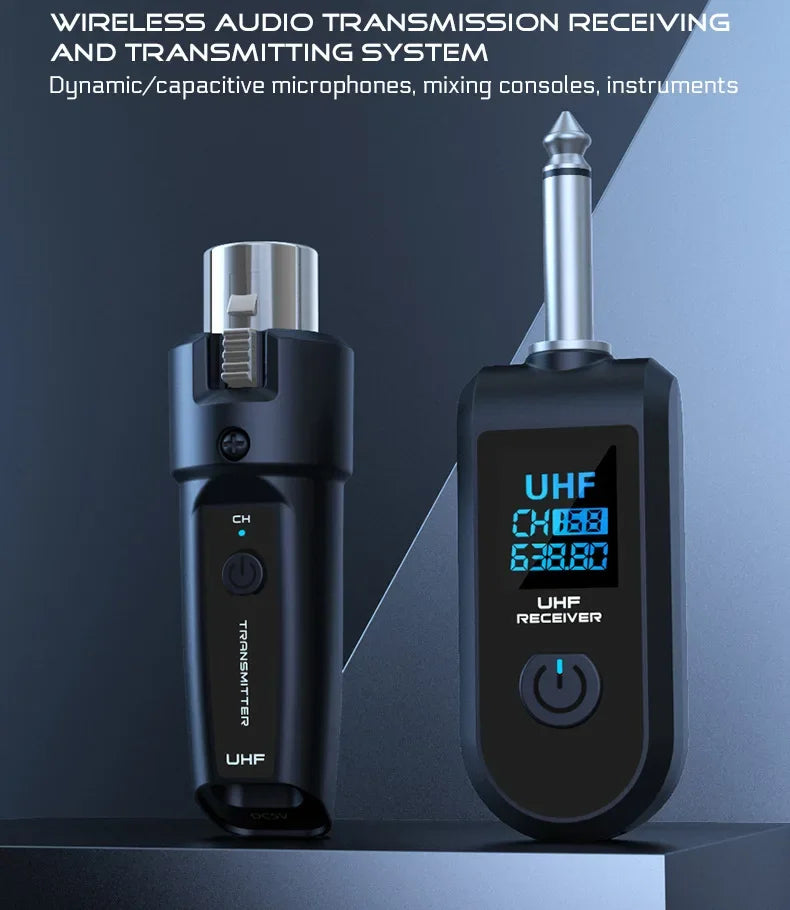 UHF Wireless Microphone Adapter – XLR Transmitter & Receiver for Dynamic Mics, Guitar, Audio Mixer & PA System