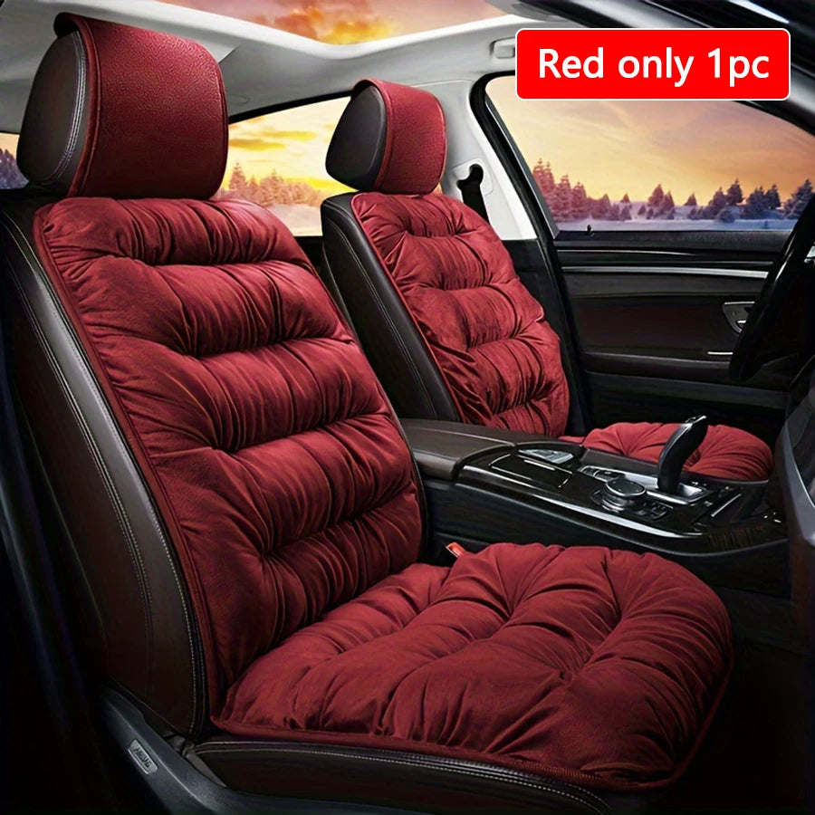 Quilted Plush Car Seat Cushion - Thick Padded Front Seat Protector with Headrest Cover