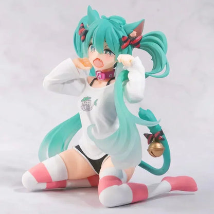 Hatsune Miku 11cm Desktop Action Figure – Neko T-Shirt Anime Figurine Toy Gift