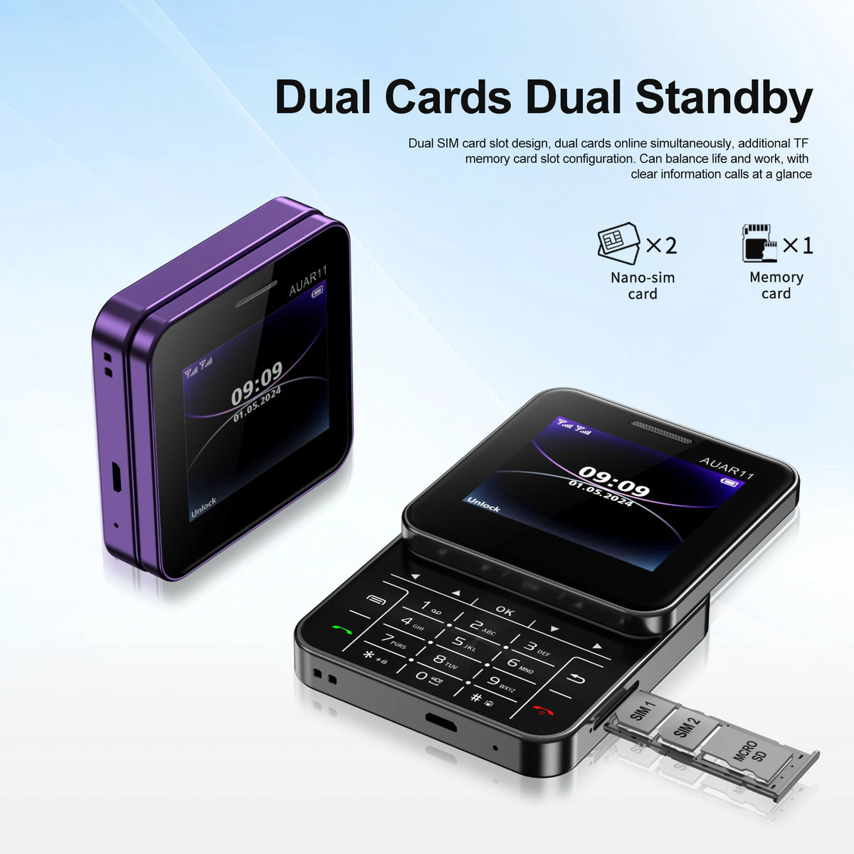 SERVO Mini 2G GSM Dual SIM Phone - Rotatable Slider Cellphone with Magic Voice, FM Radio & Quick Dial Buttons