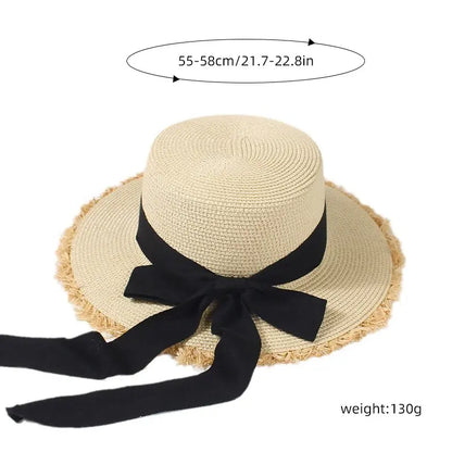 Bow Straw Hat for Women – Wide Brim Sun Visor Cap for Beach, Summer Vacation & Outdoor Sun Protection