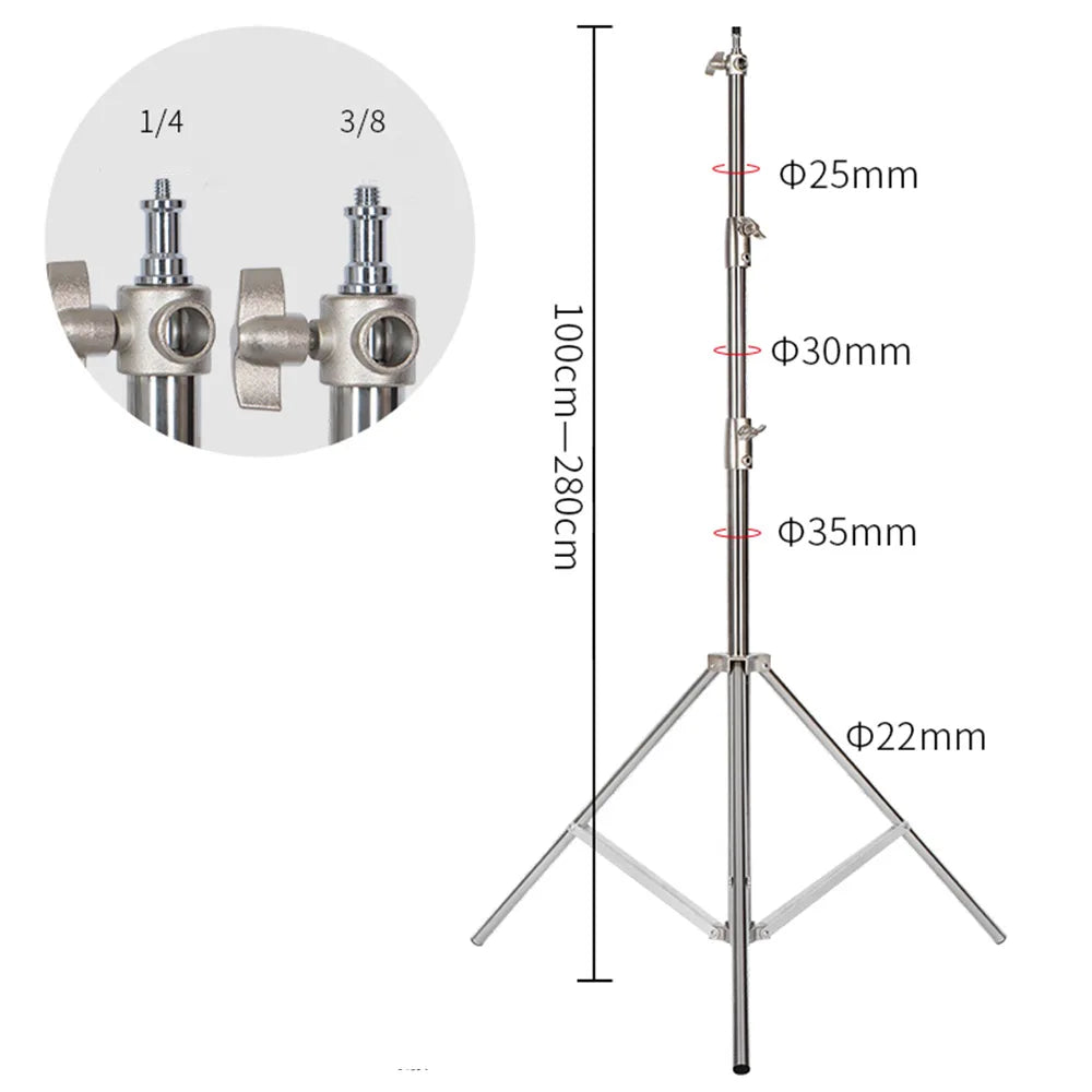 2.8M Stainless Steel Tripod Light Stand – Foldable Magic Leg C-Stand for Spot Light, Softbox, Photography Studio