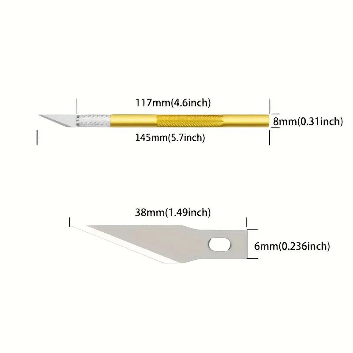 12 Piece Engraving Non-Slip Metal Scalpel Kit – Includes 1 Carving Knife and 11 Blades – Craft Hobby Tools in Gold/Silver, Aluminum
