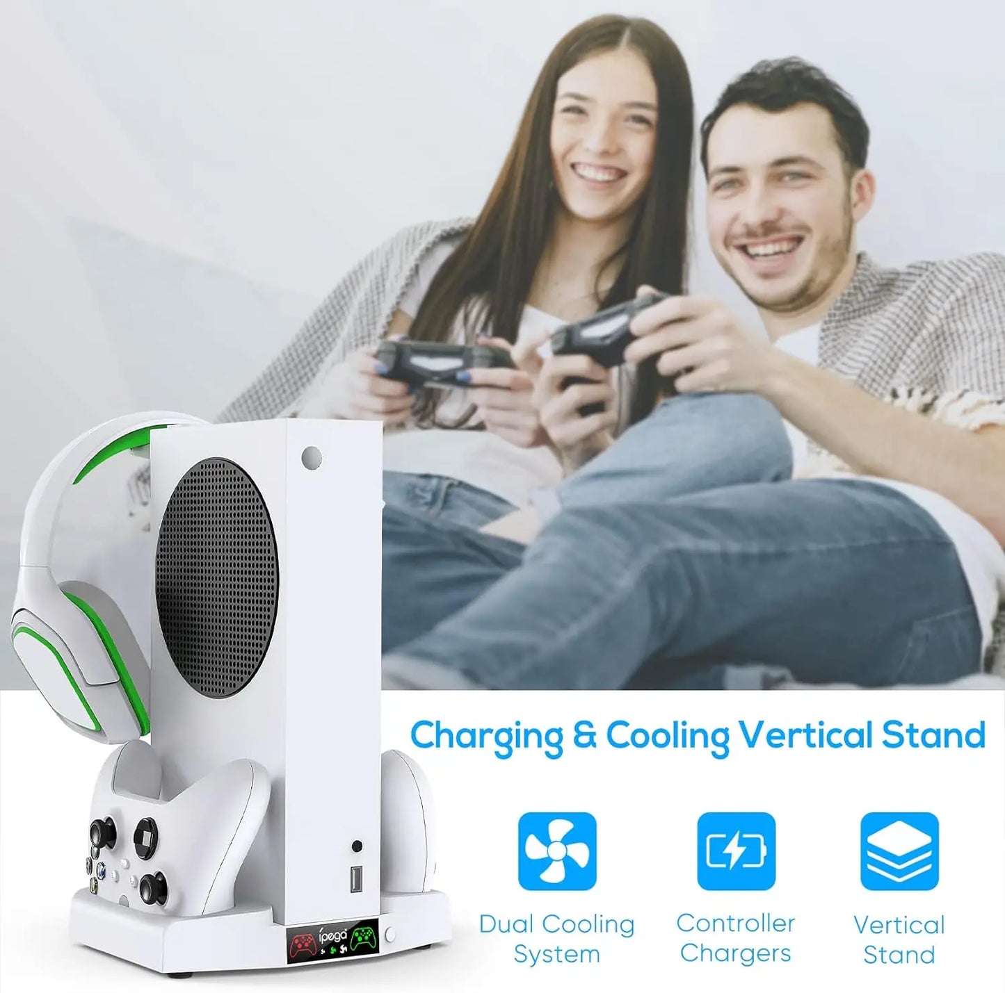 IPEGA Cooling Stand for Xbox Series S – Dual Charging Station Dock with Adjustable 3-Level Wind Cooling Fan for Controllers