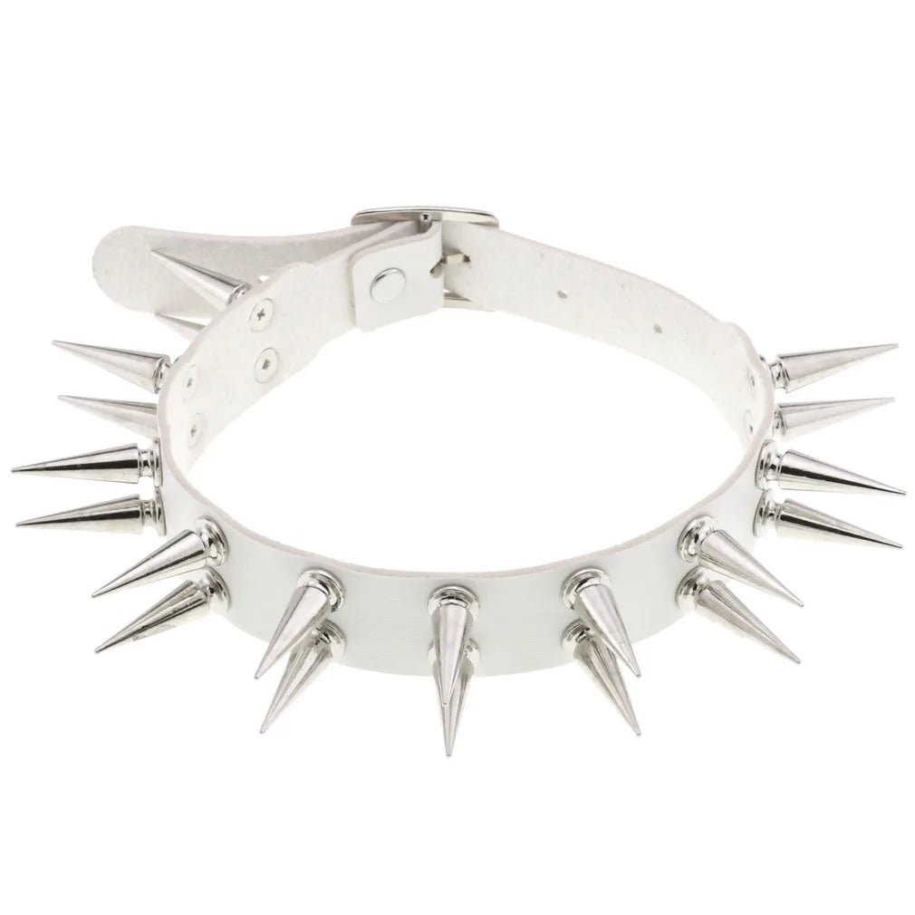 Long Spiked Choker Collar – Black PU Leather Punk Goth Necklace for Women & Men, Cosplay Jewelry Accessory