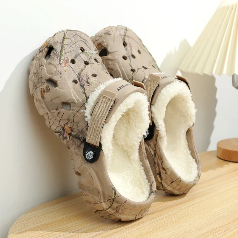 Winter Men’s Garden Clogs – Plush Fur Slippers & Fluffy Outdoor Slides for Couples