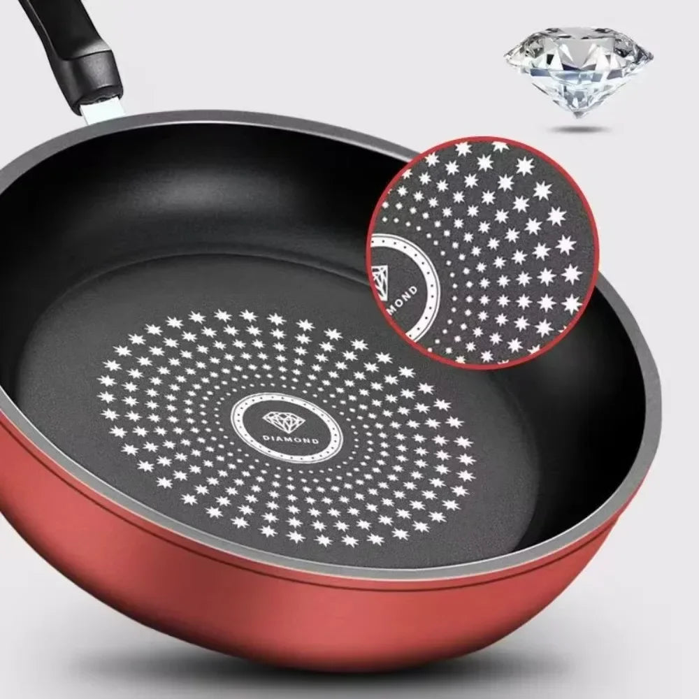 Crystal Diamond Non-Stick Frying Pan with Lid – Multi-Functional Iron Cookware for Gas & Induction