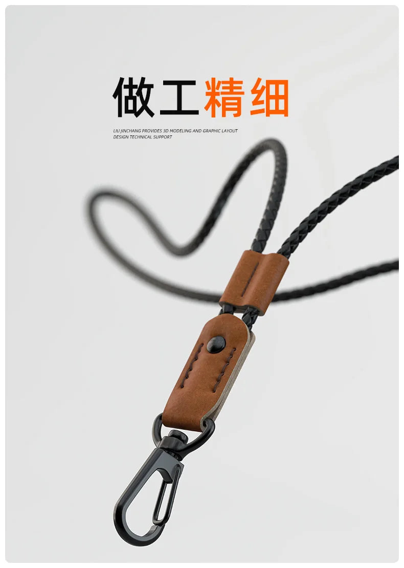 QOONG Handmade Luxury Sheepskin Keychain with Adjustable Neck Strap for Mobile & Keys M11