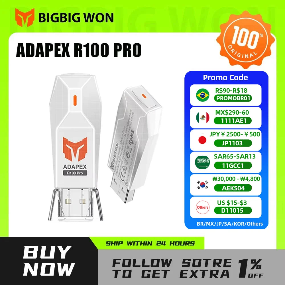 BIGBIGWON R100 Pro Wireless Adapter – Compatible with Xbox One, Series X|S, Elite Series 2, PS5, PS4 & Switch Controllers