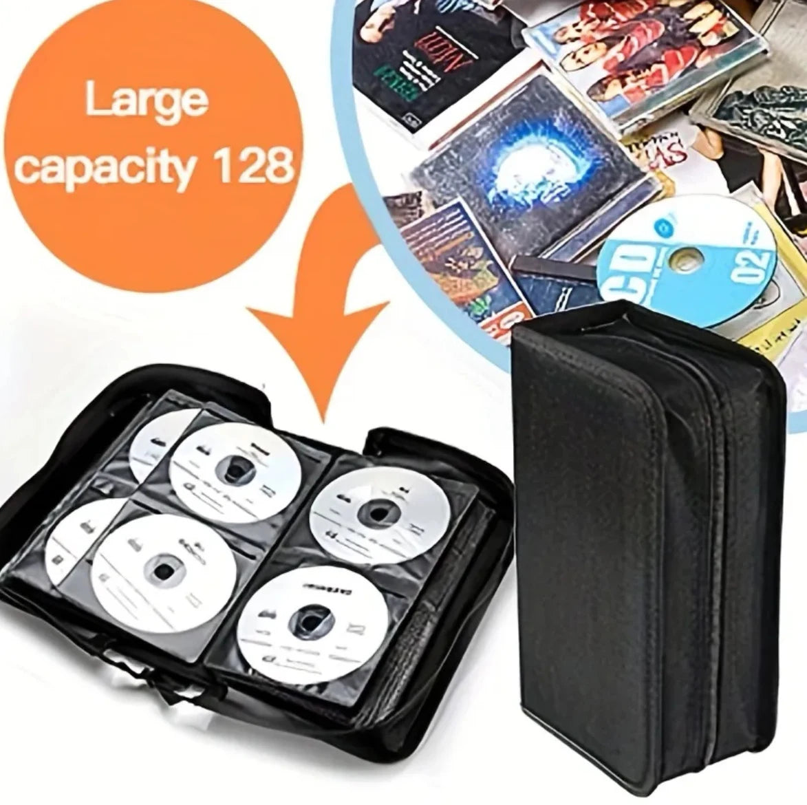 128-Disc DVD & CD Storage Case - Durable Portable Media Organizer with Protective Carrying Binder for Home & Travel