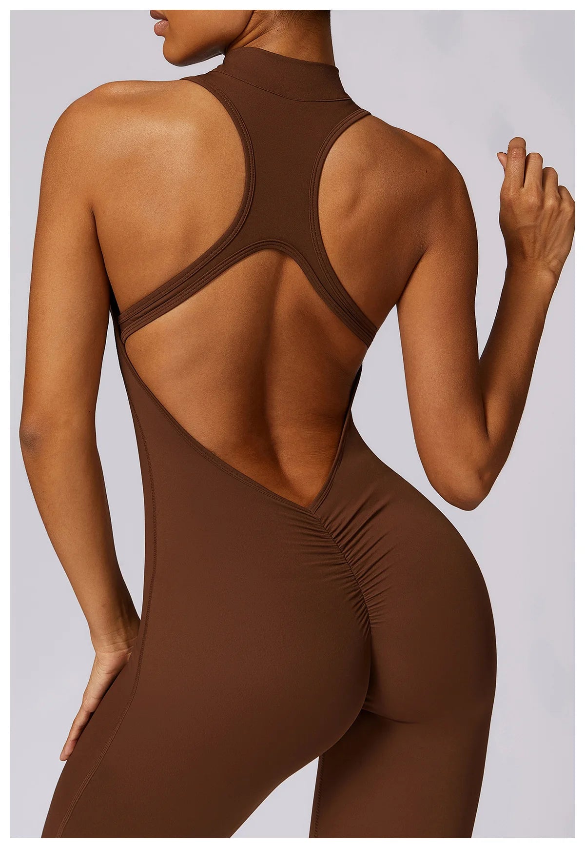 Women’s V-Back One-Piece Sports Jumpsuit — Sleeveless Yoga Romper with Zipper Workout Bodysuit