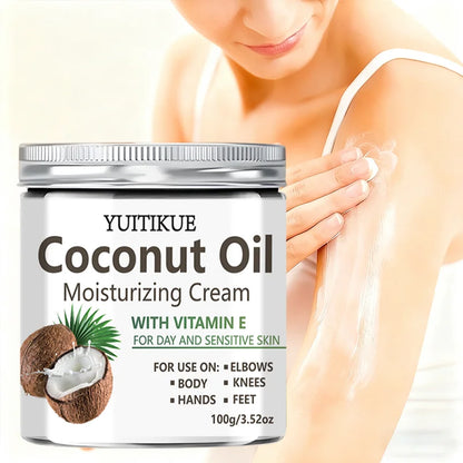 Coconut Oil Moisturizing Cream with Vitamin E - Day & Sensitive Skin Care for Hands, Feet, Elbows & Knees 100g