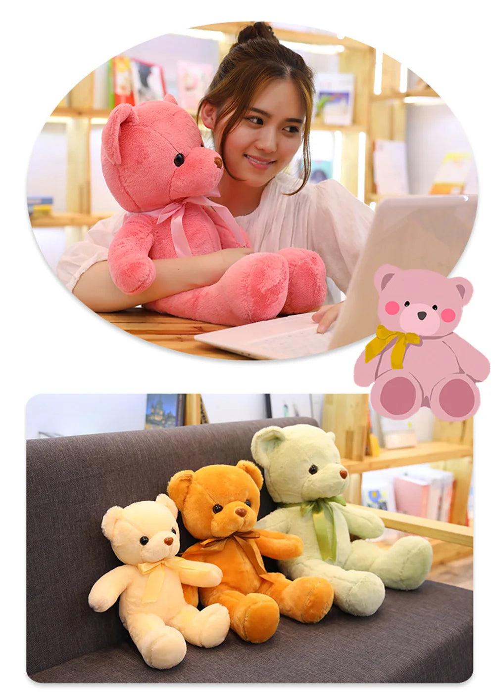 Cute Teddy Bear Plush Toy — Soft Stuffed Animal, Kawaii Cat & Baby Sleeping Plush for Kids, Girls, Home Decor & Gift