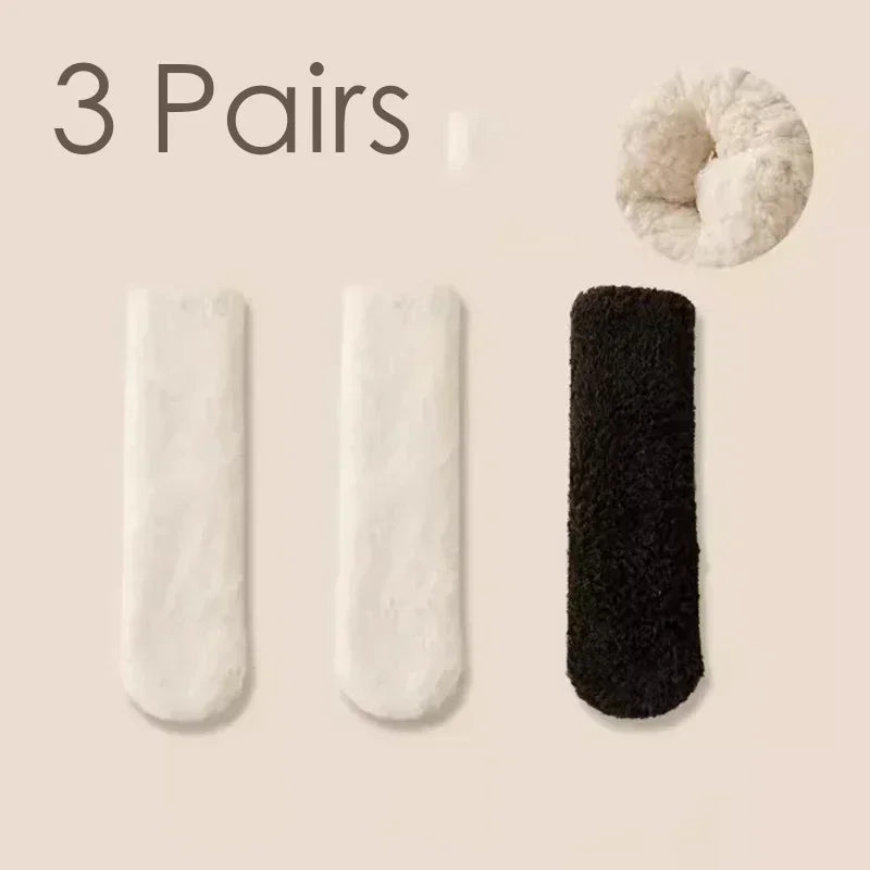 3 Pairs Unisex Plush Slipper Socks — Thick Winter Coral Fleece Cozy Mid-Calf Socks for Couples