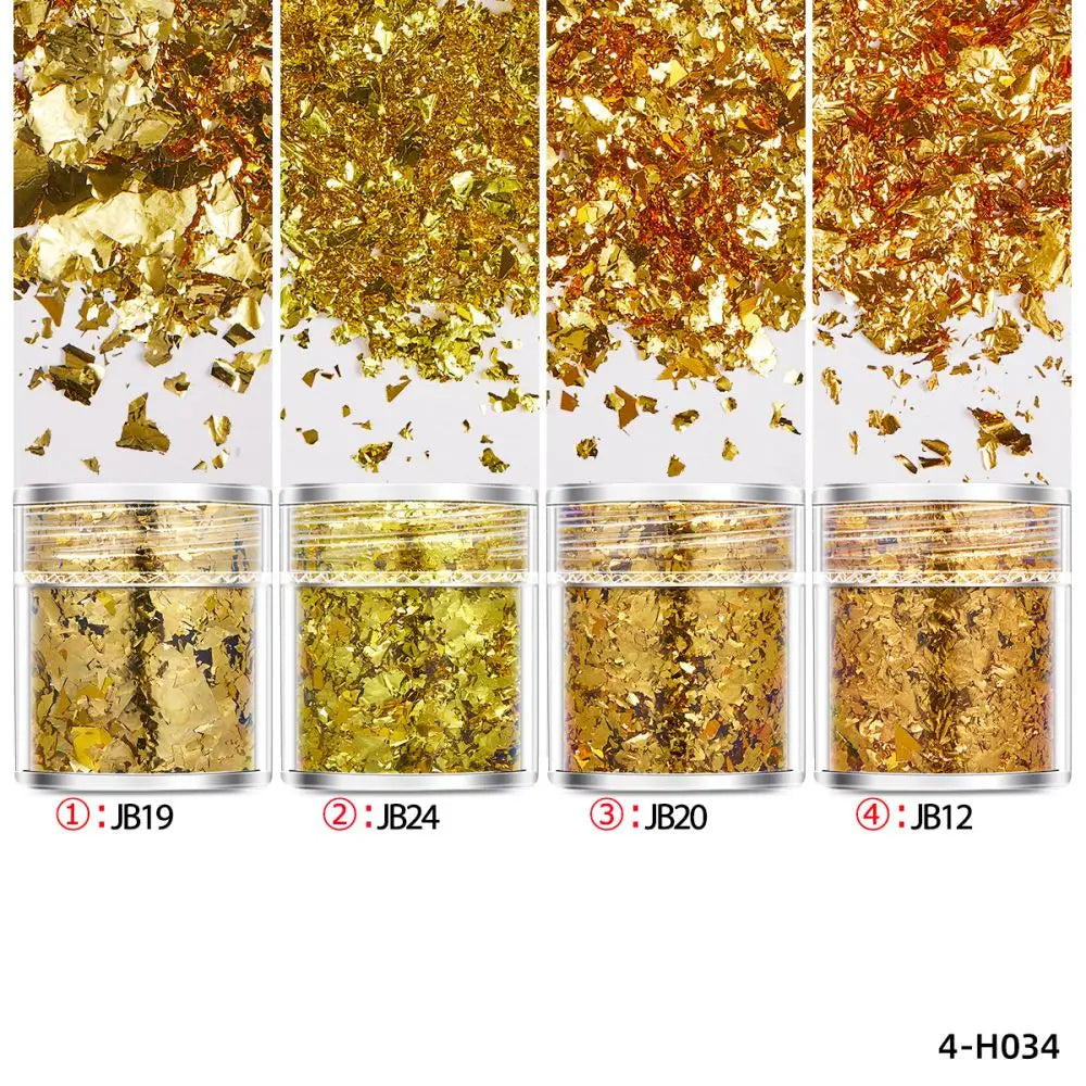 4 Bottles Gold Foil Flakes - Epoxy Resin Craft, Jewelry Making & Nail Art Decoration Supplies