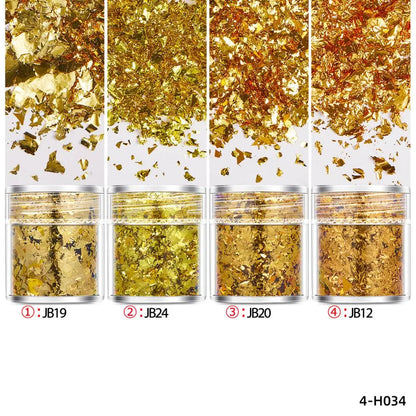 4 Bottles Gold Foil Flakes - Epoxy Resin Craft, Jewelry Making & Nail Art Decoration Supplies