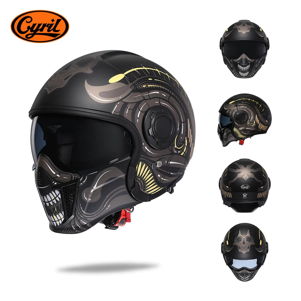 CYRIL OP12A Open-Face Motorcycle Helmet - Double-Lens Modular Retro Helmet for Men and Women, DOT and ECE Certified