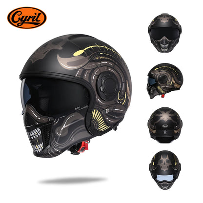 CYRIL OP12A Open-Face Motorcycle Helmet - Double-Lens Modular Retro Helmet for Men and Women, DOT and ECE Certified