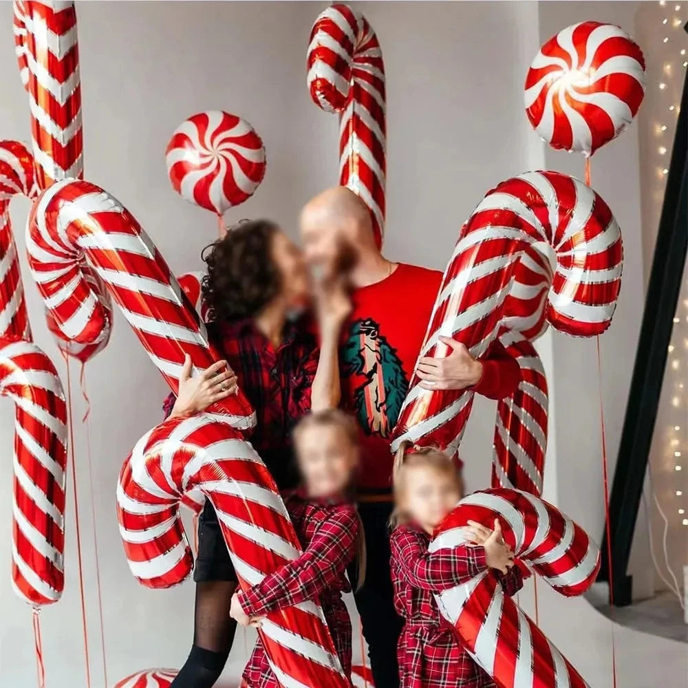 2PCS 80x38cm Christmas Candy Cane Foil Balloons – Santa Claus Crutch Decoration for Xmas and New Year Party, Home Decor