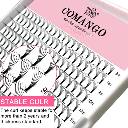 CoMango Wispy Premade Volume Lash Fans – 3-10D Individual Short Stem Faux Mink Russian Eyelash Extensions, 320 Fans