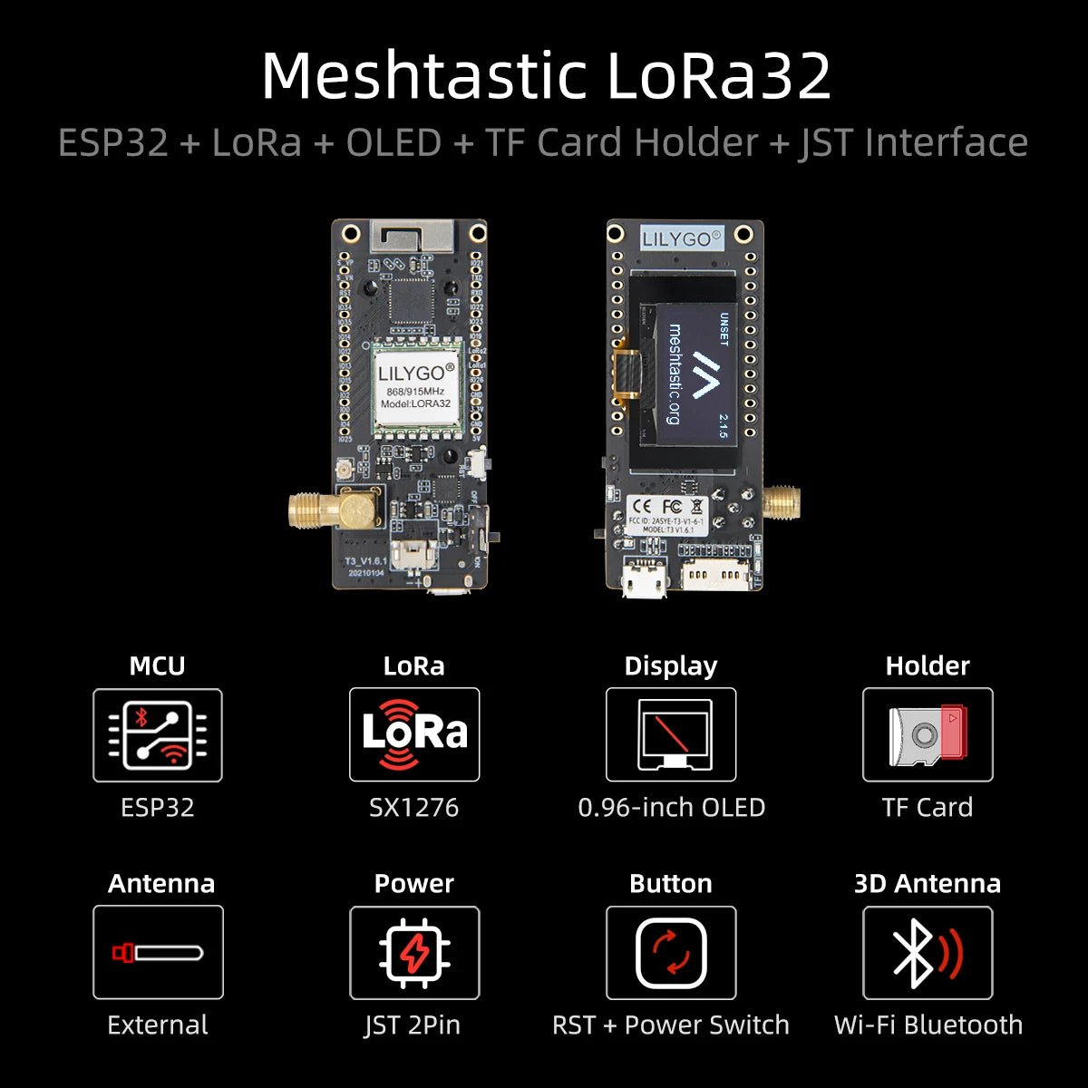 LILYGO TTGO Meshtastic LoRa32 ESP32 Development Board — SX1276/1278 Module 433/868/915MHz with 0.96" OLED, Low Power LoRa Module