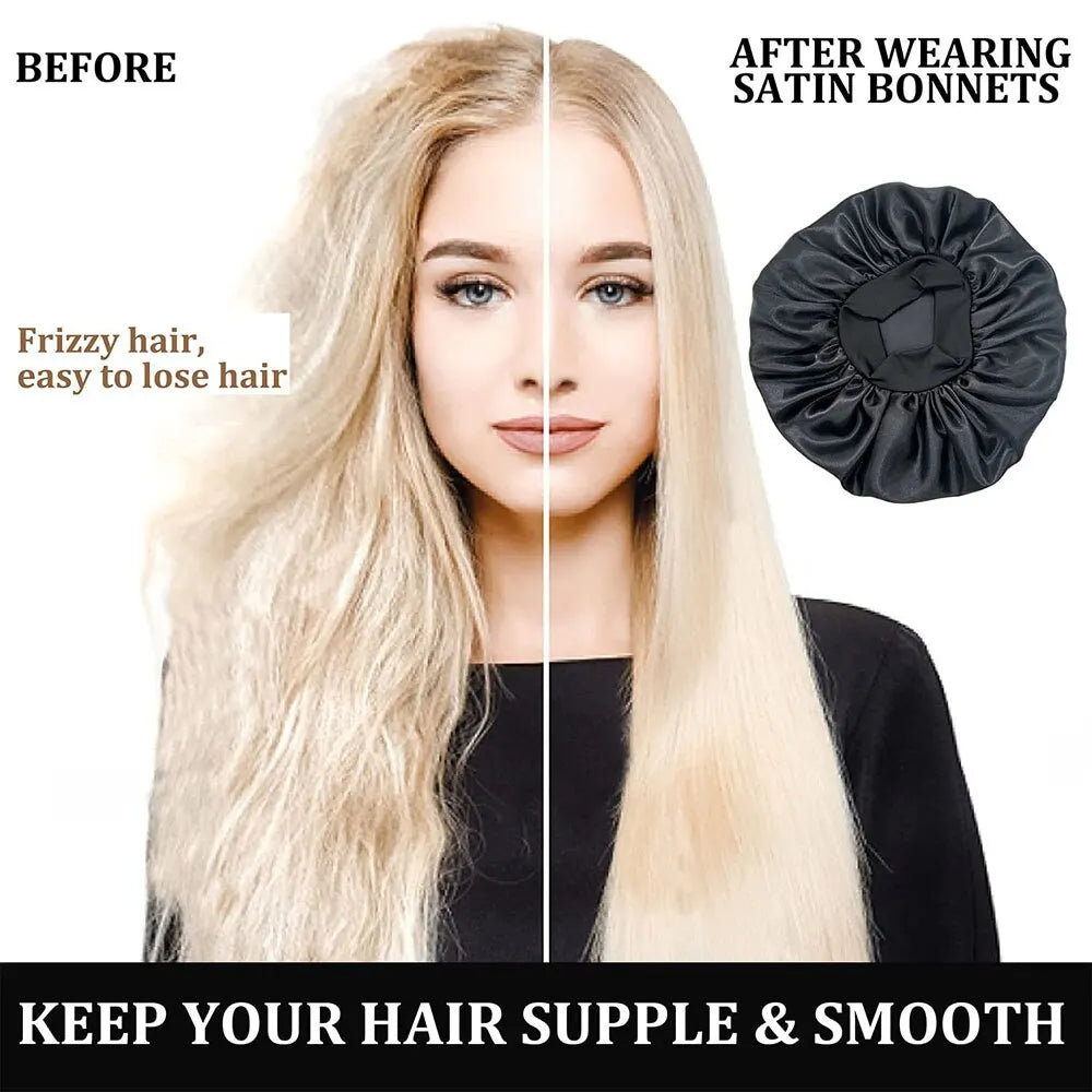 Satin Night Hair Cap : Premium Solid Sleep Care Bonnet for Women - Unisex Nightcap