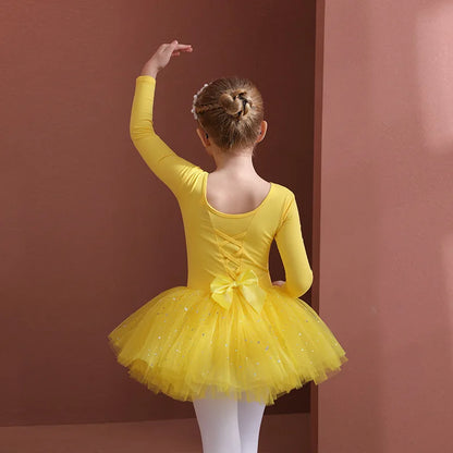 Girls Ballet Tutu Dress — Kids Short & Long Sleeve Tulle Leotard with Bowknot for Dance, Gymnastics & Party