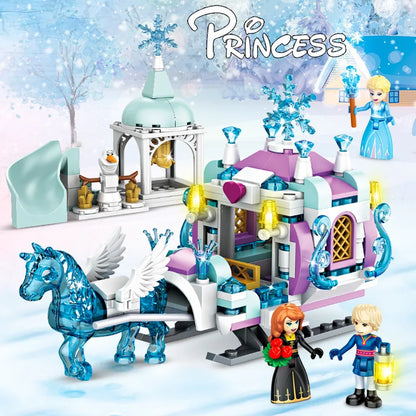 Princess Luxury Ice Castles Playground House Building Blocks Set - Winter Snow Horse Figures Toy for Girls, DIY Gift