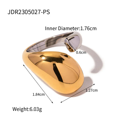 Vintage 18K Gold Plated Stainless Steel Ring – Double Line Irregular Open End Jewelry for Women