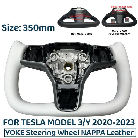 350mm Heated Yoke Steering Wheel – Custom NAPPA Leather Accessory for Tesla Model 3/Y (2018–2024)