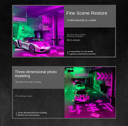 1:64 Scale Car Garage Diorama Model – LED Light Parking Lot DIY Set for Display & Gifts