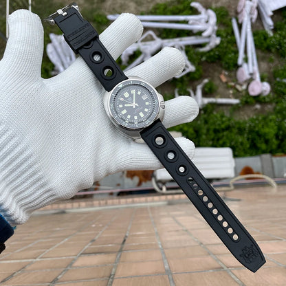 Steeldive SD1970 Men’s Automatic Dive Watch — 200M Waterproof, White Date Background, AR Coating Sapphire Glass, NH35 Black Dial Turtle Design