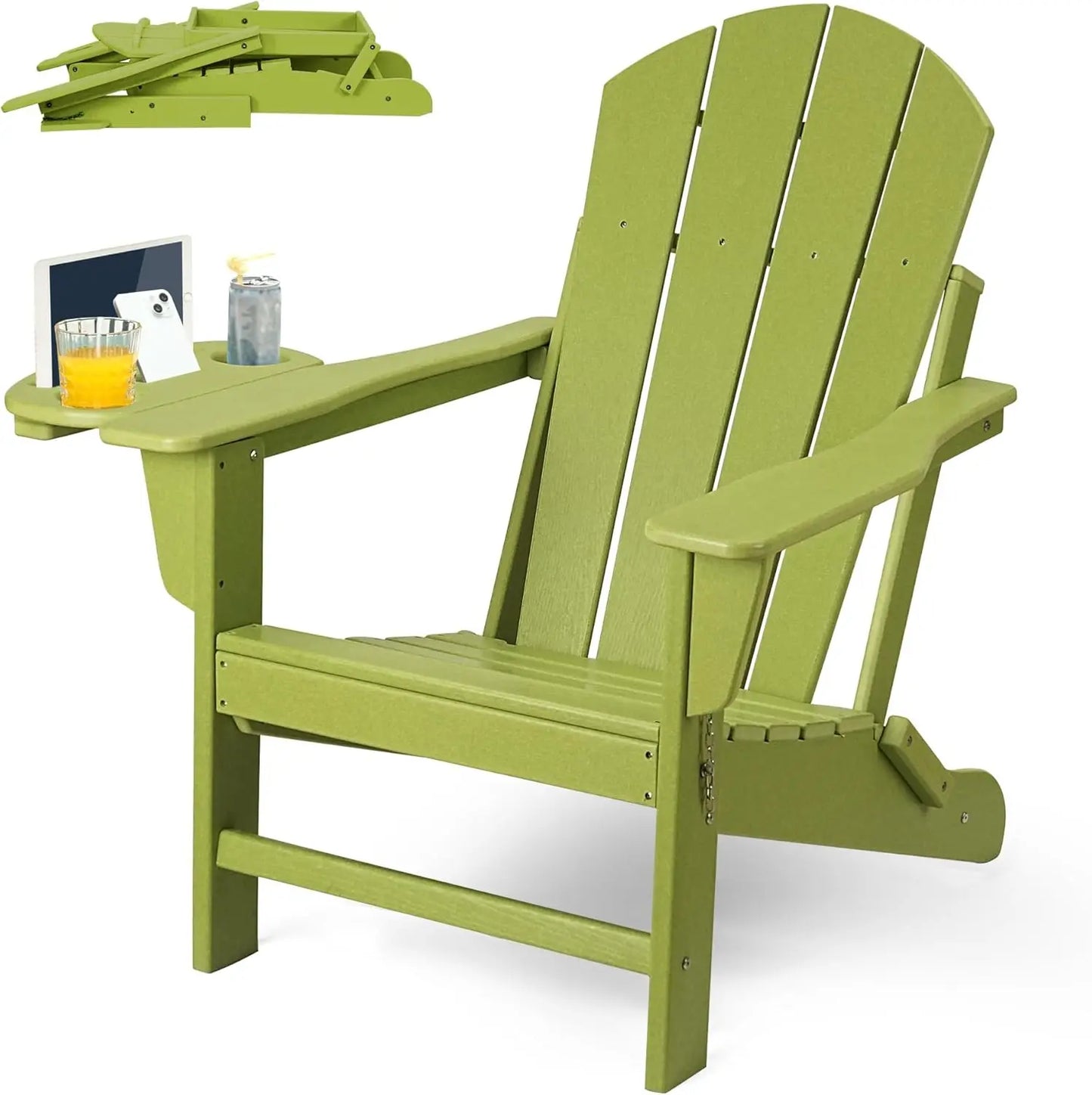 HDPE Folding Adirondack Chair Set – Weather-Resistant Outdoor Chairs with 4-in-1 Cup Holder Trays
