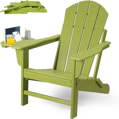 HDPE Folding Adirondack Chair Set – Weather-Resistant Outdoor Chairs with 4-in-1 Cup Holder Trays
