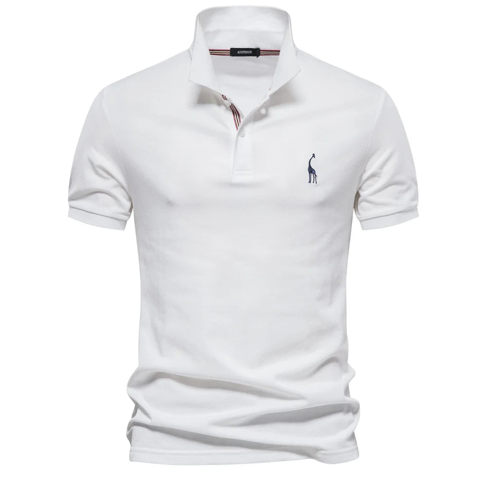 AIOPESON Men's Cotton Polo Shirt - Short Sleeve Solid Color Summer Casual Polo Top