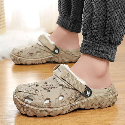 Winter Men’s Garden Clogs – Plush Fur Slippers & Fluffy Outdoor Slides for Couples