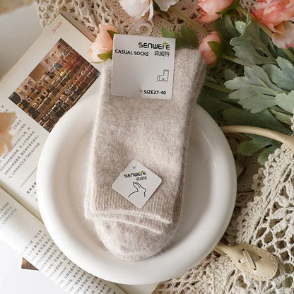 Women’s Wool Winter Socks — Thick Warm Medium Tube Rabbit Hair & Cashmere Socks for Autumn/Winter