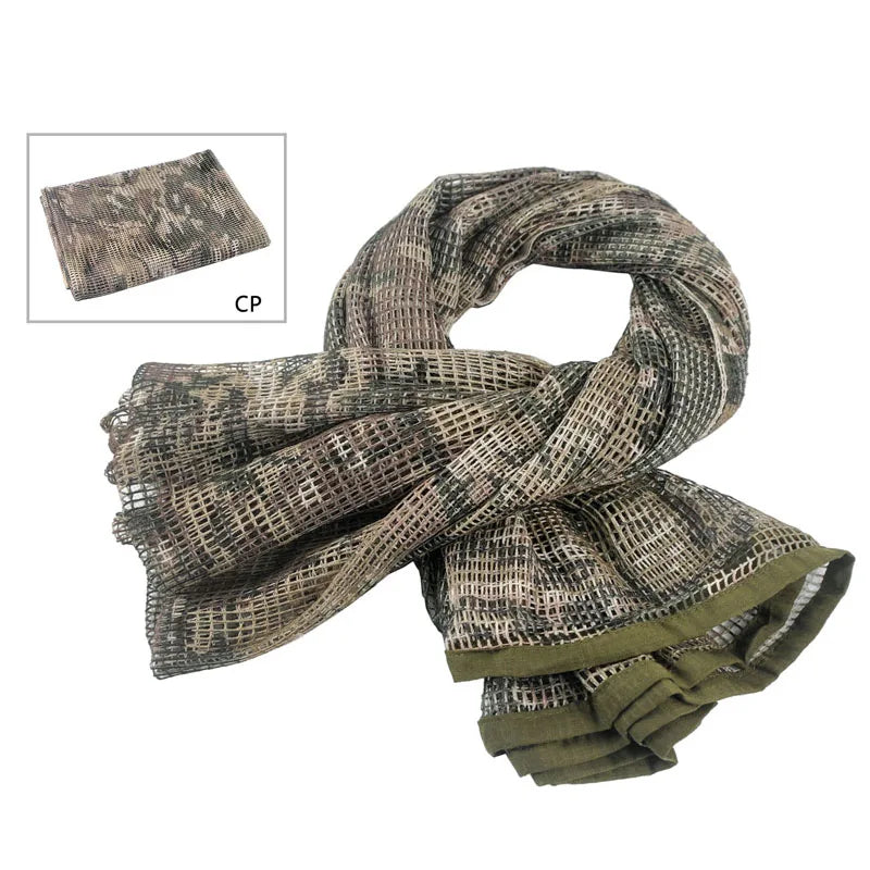 Tactical Camouflage Mesh Scarf - Outdoor Sports, Sniper Face Veil for Wargame, Camping, Hunting, and Cycling