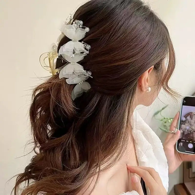 Sheer Butterfly Claw Clip - Pearl Rhinestone Fairycore Hair Accessory