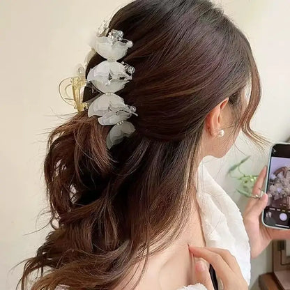 Sheer Butterfly Claw Clip - Pearl Rhinestone Fairycore Hair Accessory