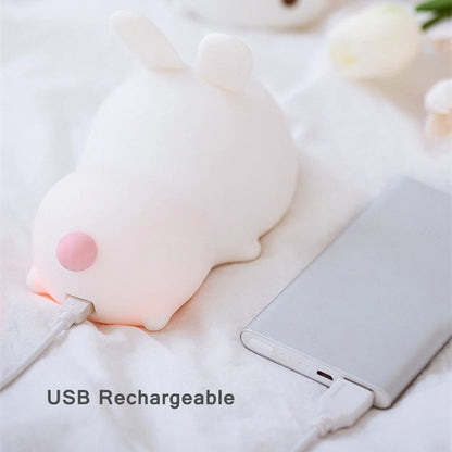 RGB Touch Sensor Rabbit Night Light – 16-Color USB Rechargeable Silicone Bunny Lamp, Kids’ Nightlight & Festival Gift