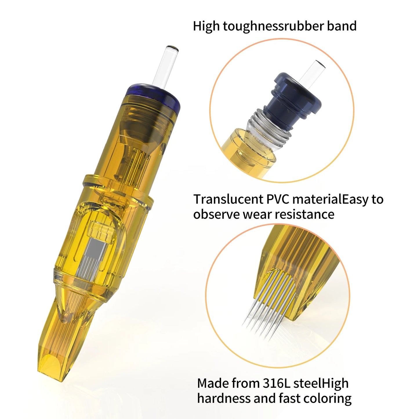 10PCS Yellow Dragonfly Tattoo Cartridge Needles – RL, RM, RS, M1 (1–15 Sizes) for Tattoo Machine Pens