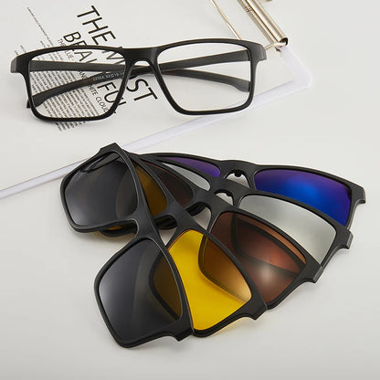 6-in-1 Polarized Magnetic Clip-On Sunglasses – Men & Women Sun Glasses with Frame & Bag
