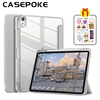 Transparent iPad Case - Protective Cover with Pencil Holder for iPad 7th–9th Gen, 10.2-Inch, Air 4/5, 10.9-Inch & Pro 12.9-Inch